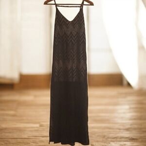 Audrey Dress Women's Size Medium Black Beige Chevron Maxi Dress